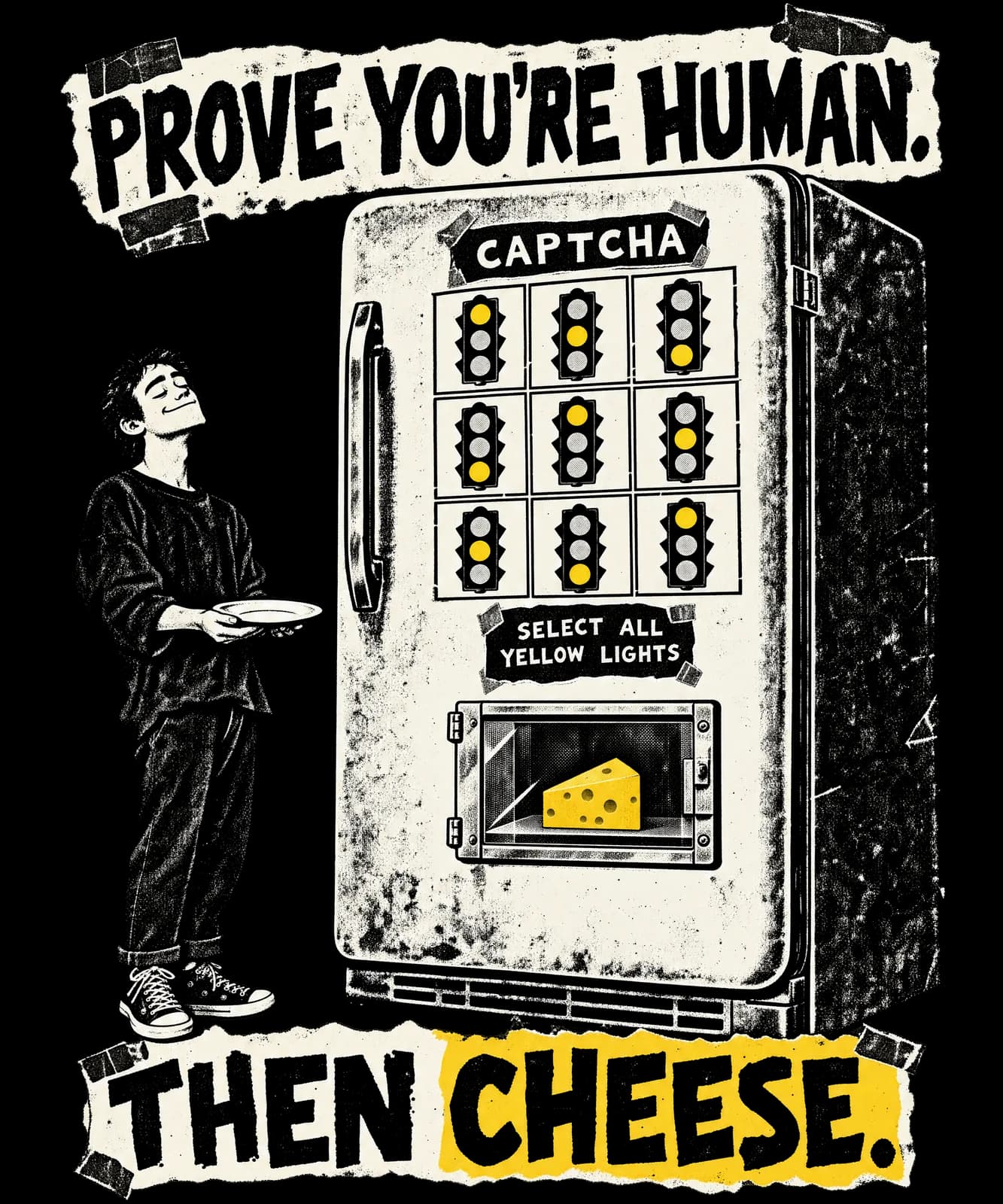 PROVE YOU'RE HUMAN. THEN CHEESE.